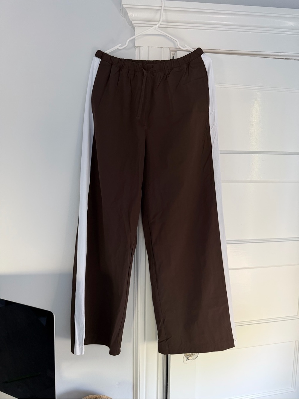 Old Navy Brown Nylon Track Pants with White Side Stripes